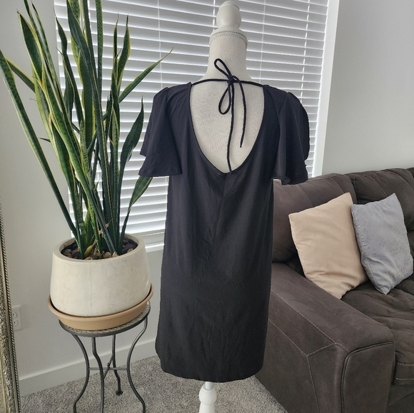 Mango Basics Black tie back mini dress. Size xsmall. Good preowned condition. - Picture 2 of 5
